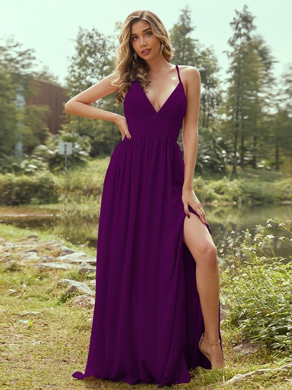 A-Line/Princess Chiffon Ruffles V-neck Sleeveless Floor-Length Bridesmaid Dresses 2234