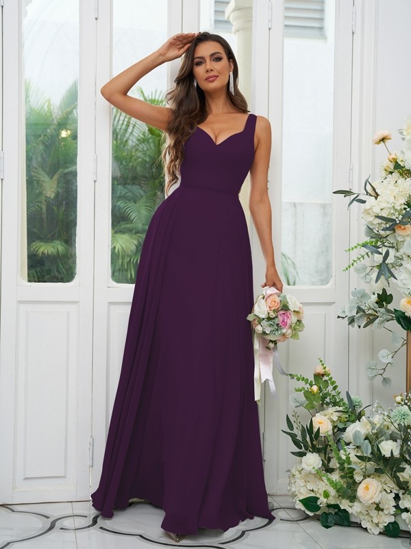 A-Line/Princess Chiffon Ruffles V-neck Sleeveless Floor-Length Bridesmaid Dresses 2237