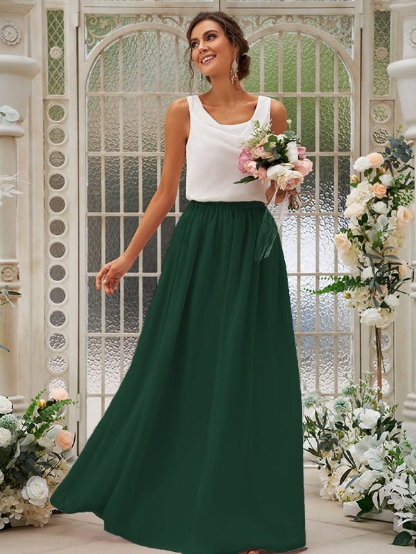 A-Line/Princess Chiffon Ruffles Scoop Sleeveless Floor-Length Two Piece Bridesmaid Dresses 2210