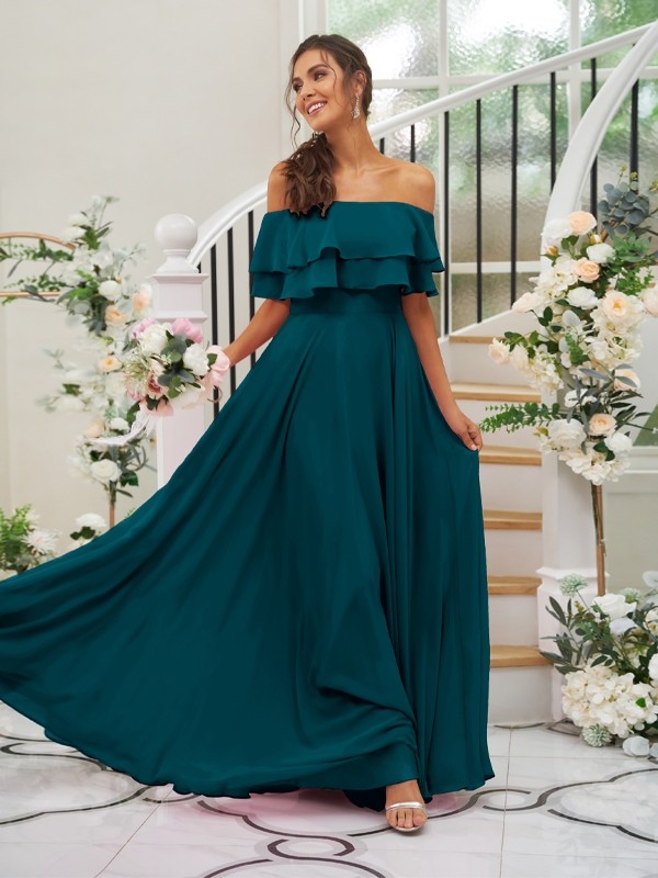 A-Line/Princess Chiffon Ruffles Off-the-Shoulder Sleeveless Floor-Length Bridesmaid Dresses 2199