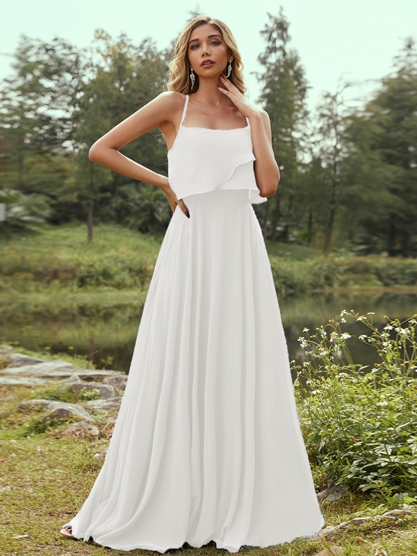 A-Line/Princess Chiffon Ruffles Spaghetti Straps Sleeveless Floor-Length Bridesmaid Dresses 2213