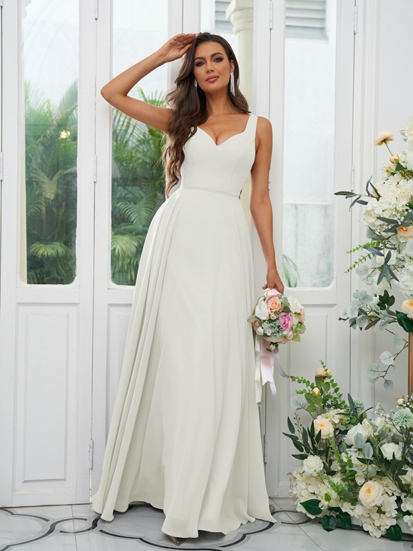 A-Line/Princess Chiffon Ruffles V-neck Sleeveless Floor-Length Bridesmaid Dresses 2237