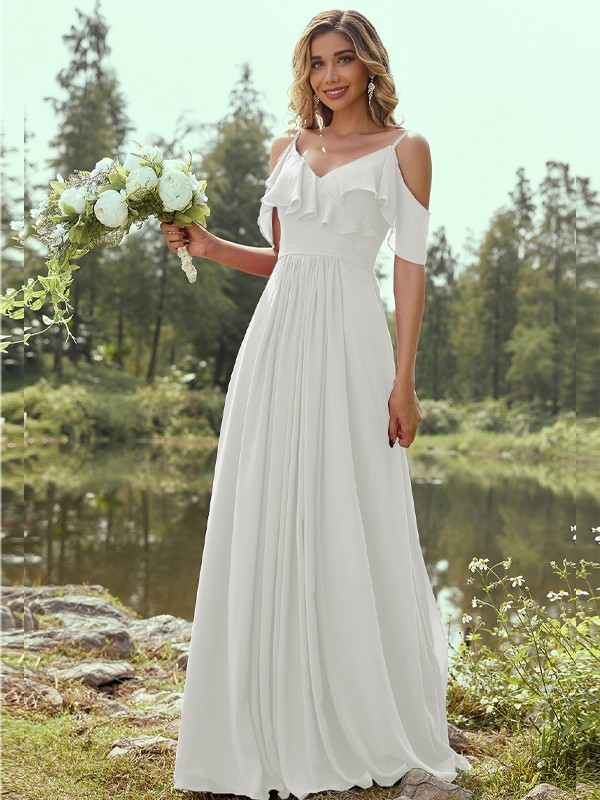 A-Line/Princess Chiffon Ruffles V-neck Sleeveless Floor-Length Bridesmaid Dresses 2233