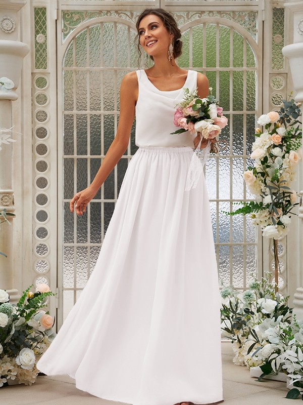 A-Line/Princess Chiffon Ruffles Scoop Sleeveless Floor-Length Two Piece Bridesmaid Dresses 2210