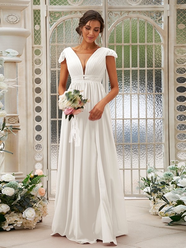 A-Line/Princess Chiffon Ruffles V-neck Sleeveless Sweep/Brush Train Bridesmaid Dresses 2245