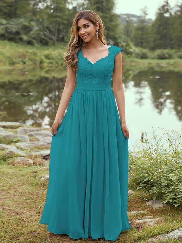 A-Line/Princess Chiffon Applique Sweetheart Sleeveless Floor-Length Bridesmaid Dresses 2133