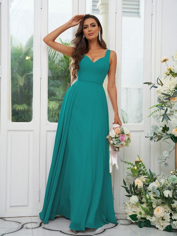 A-Line/Princess Chiffon Ruffles V-neck Sleeveless Floor-Length Bridesmaid Dresses 2237