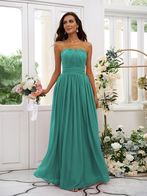 A-Line/Princess Chiffon Ruffles Strapless Sleeveless Floor-Length Bridesmaid Dresses 2216