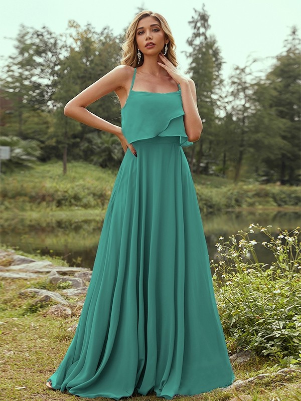 A-Line/Princess Chiffon Ruffles Spaghetti Straps Sleeveless Floor-Length Bridesmaid Dresses 2213