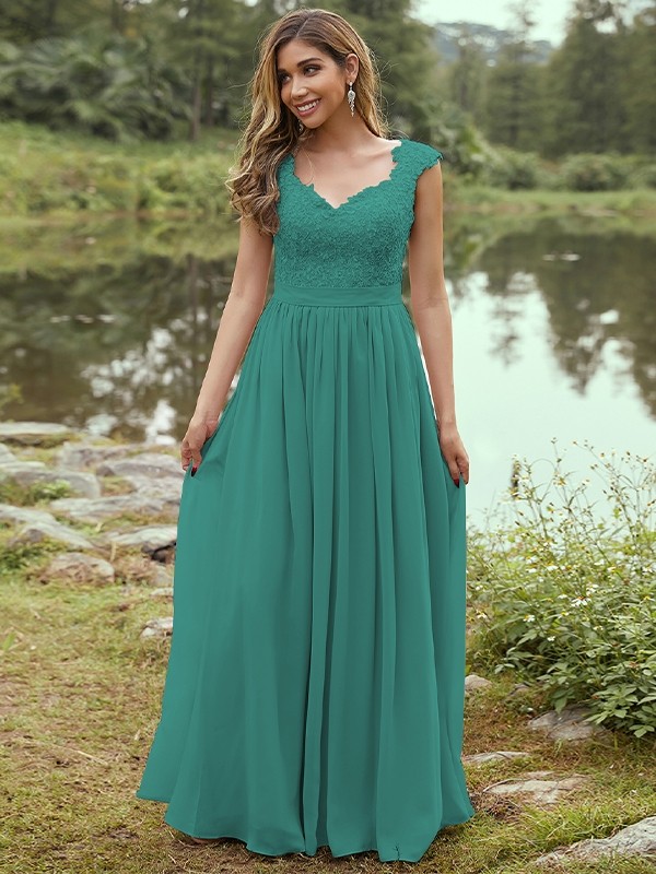 A-Line/Princess Chiffon Applique Sweetheart Sleeveless Floor-Length Bridesmaid Dresses 2133