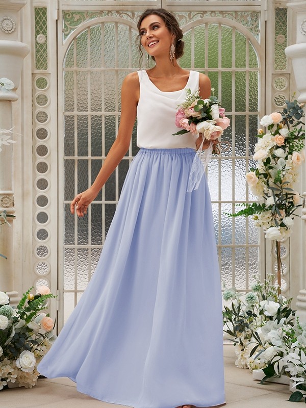 A-Line/Princess Chiffon Ruffles Scoop Sleeveless Floor-Length Two Piece Bridesmaid Dresses 2210