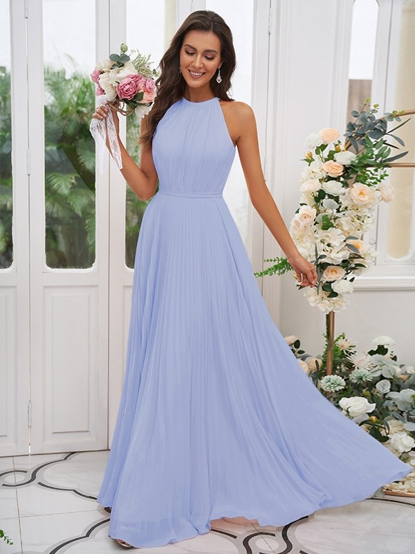 A-Line/Princess Chiffon Ruffles Halter Sleeveless Floor-Length Bridesmaid Dresses 2194