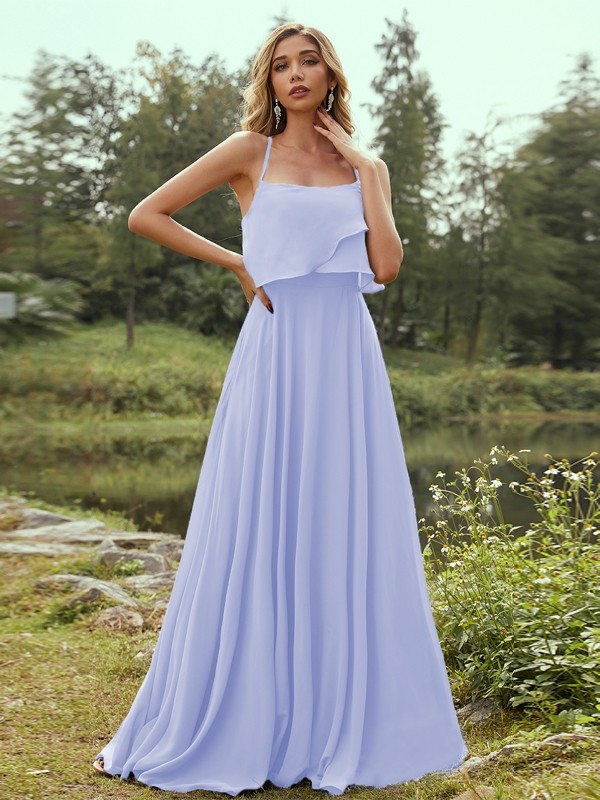 A-Line/Princess Chiffon Ruffles Spaghetti Straps Sleeveless Floor-Length Bridesmaid Dresses 2213