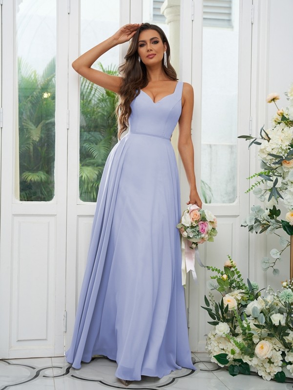 A-Line/Princess Chiffon Ruffles V-neck Sleeveless Floor-Length Bridesmaid Dresses 2237