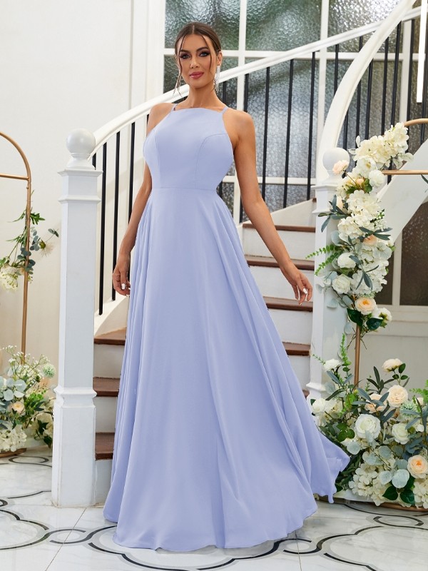 A-Line/Princess Chiffon Ruffles Halter Sleeveless Floor-Length Bridesmaid Dresses 2195