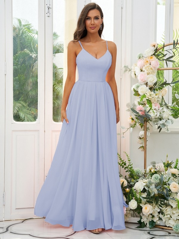 A-Line/Princess Chiffon Ruffles V-neck Sleeveless Floor-Length Bridesmaid Dresses 2241