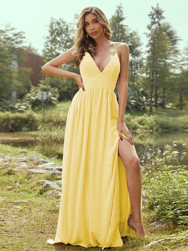 A-Line/Princess Chiffon Ruffles V-neck Sleeveless Floor-Length Bridesmaid Dresses 2234