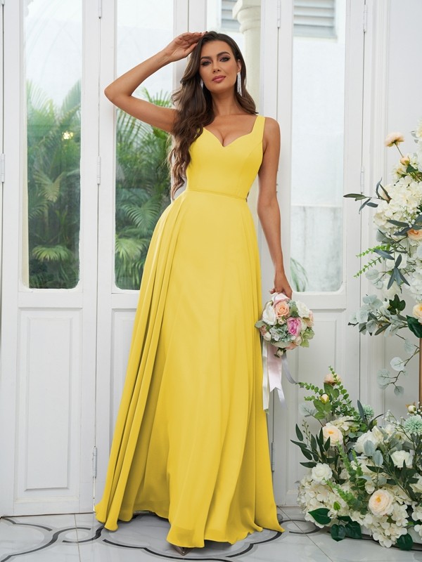 A-Line/Princess Chiffon Ruffles V-neck Sleeveless Floor-Length Bridesmaid Dresses 2237