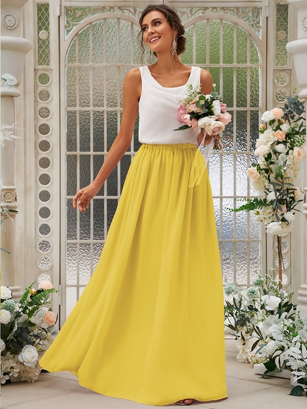 A-Line/Princess Chiffon Ruffles Scoop Sleeveless Floor-Length Two Piece Bridesmaid Dresses 2210