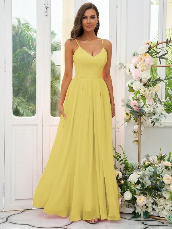 A-Line/Princess Chiffon Ruffles V-neck Sleeveless Floor-Length Bridesmaid Dresses 2241