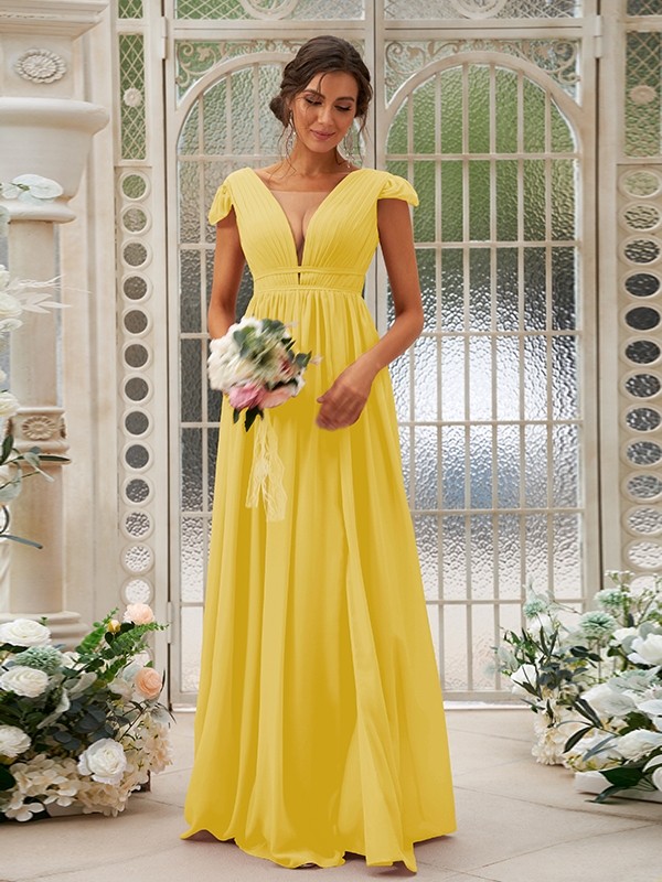 A-Line/Princess Chiffon Ruffles V-neck Sleeveless Sweep/Brush Train Bridesmaid Dresses 2245