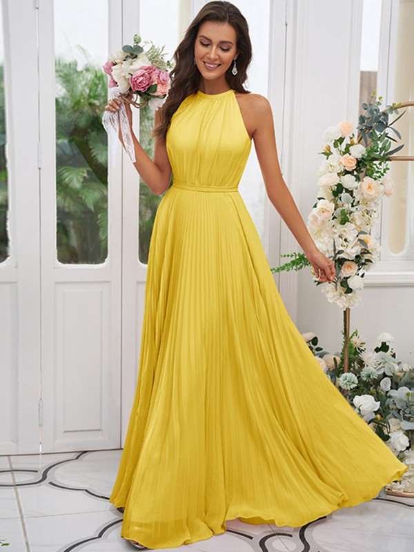 A-Line/Princess Chiffon Ruffles Halter Sleeveless Floor-Length Bridesmaid Dresses 2194