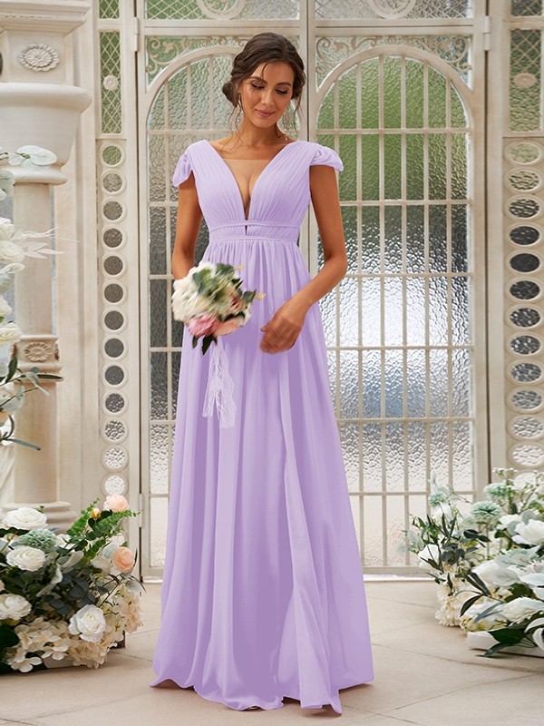 A-Line/Princess Chiffon Ruffles V-neck Sleeveless Sweep/Brush Train Bridesmaid Dresses 2245