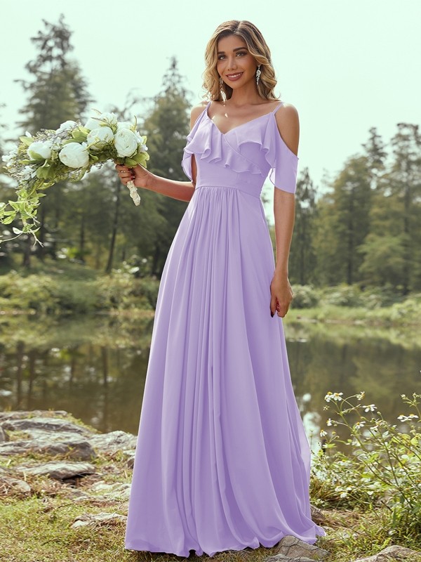 A-Line/Princess Chiffon Ruffles V-neck Sleeveless Floor-Length Bridesmaid Dresses 2233