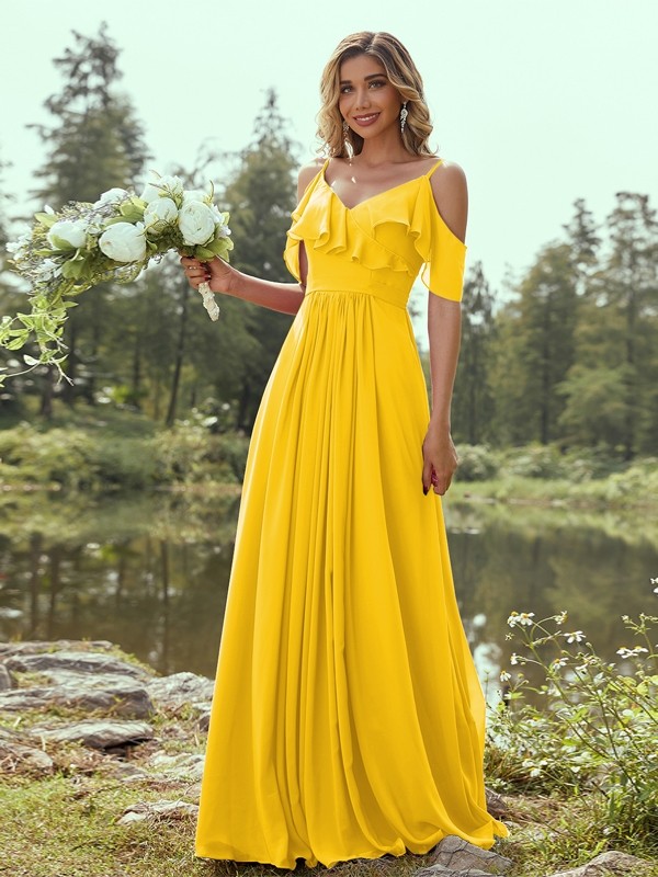 A-Line/Princess Chiffon Ruffles V-neck Sleeveless Floor-Length Bridesmaid Dresses 2233