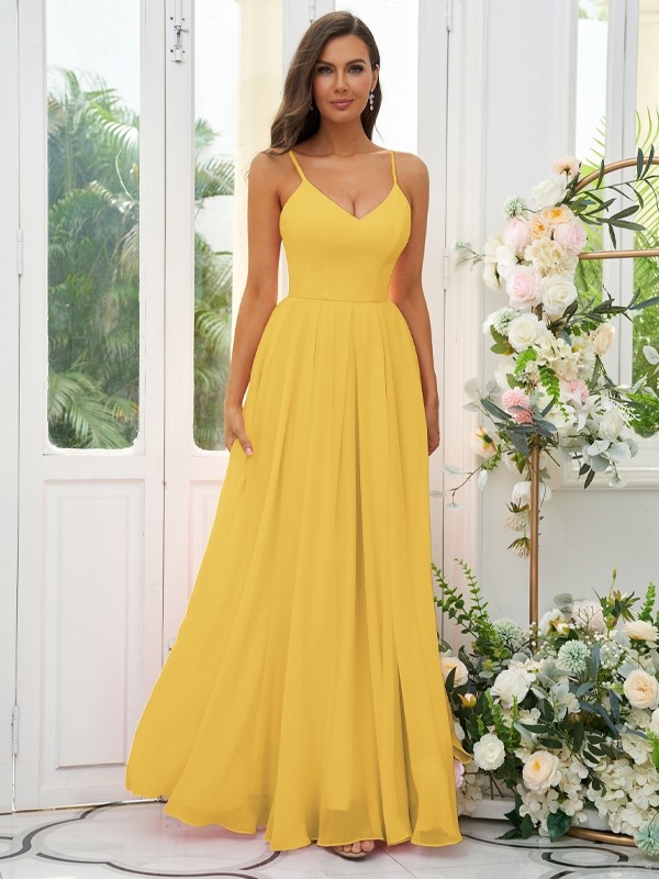 A-Line/Princess Chiffon Ruffles V-neck Sleeveless Floor-Length Bridesmaid Dresses 2241