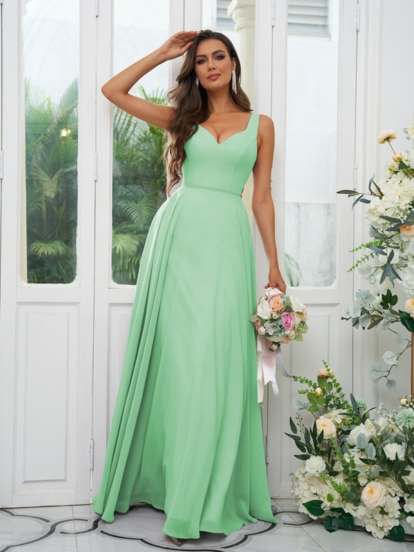 A-Line/Princess Chiffon Ruffles V-neck Sleeveless Floor-Length Bridesmaid Dresses 2237