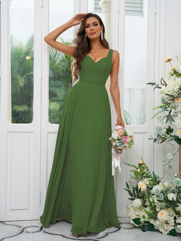 A-Line/Princess Chiffon Ruffles V-neck Sleeveless Floor-Length Bridesmaid Dresses 2237