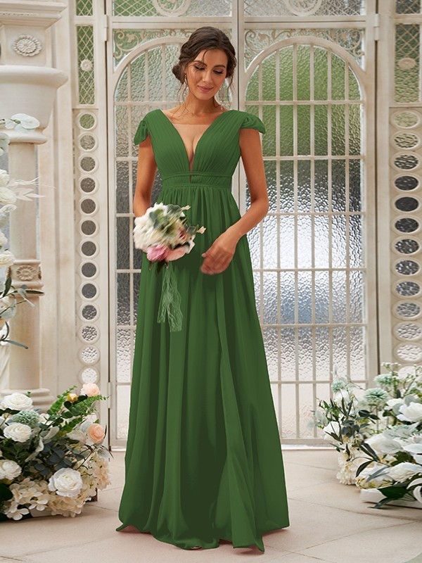 A-Line/Princess Chiffon Ruffles V-neck Sleeveless Sweep/Brush Train Bridesmaid Dresses 2245