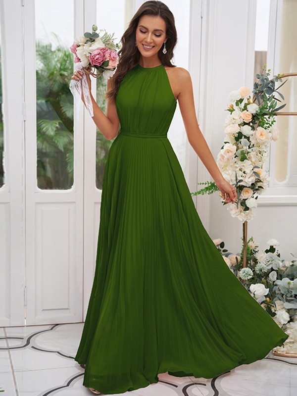 A-Line/Princess Chiffon Ruffles Halter Sleeveless Floor-Length Bridesmaid Dresses 2194