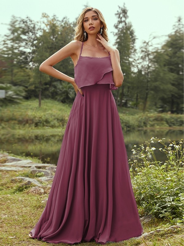 A-Line/Princess Chiffon Ruffles Spaghetti Straps Sleeveless Floor-Length Bridesmaid Dresses 2213