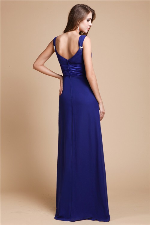 Sheath/Column V-neck Sleeveless Ruffles Long Chiffon Bridesmaid Dresses 3234