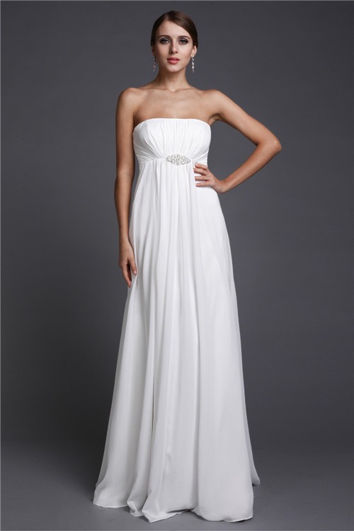 A-Line/Princess Strapless Sleeveless Beading Long Chiffon Bridesmaid Dresses 2592