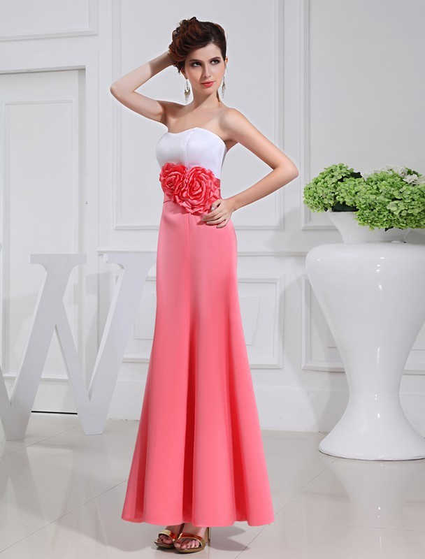 A-Line/Princess Hand-made Flower Sleeveless Satin Long Bridesmaid Dresses 2311