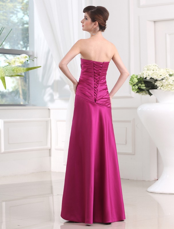 Sheath/Column Strapless Sleeveless Long Pleats Satin Bridesmaid Dresses 3124