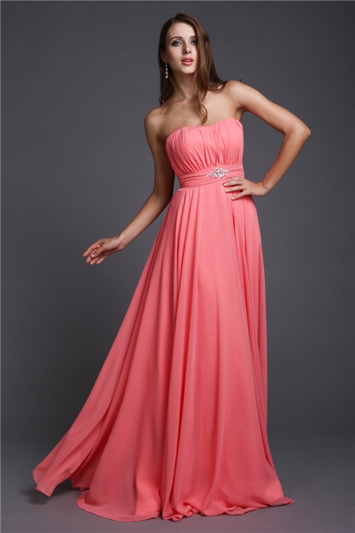 A-Line/Princess Strapless Beading Sleeveless Long Bridesmaid Dresses 2560