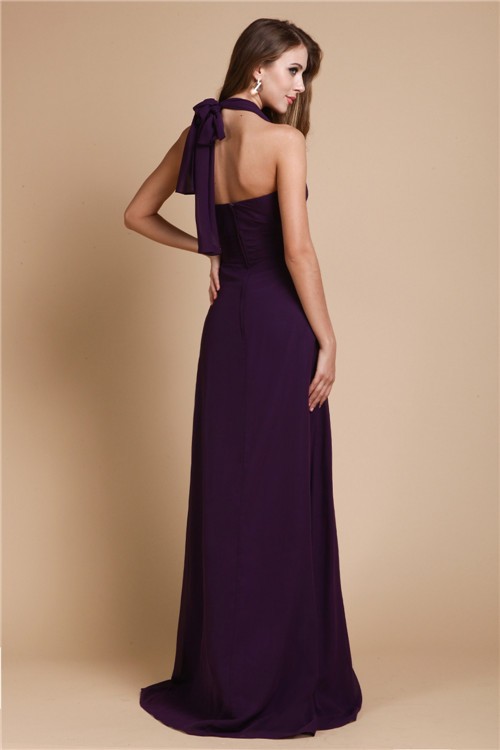 A-Line/Princess Halter Sleeveless Long Ruffles Chiffon Bridesmaid Dresses 2295