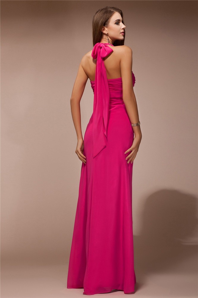 Sheath/Column Halter Sleeveless Long Ruffles Chiffon Bridesmaid Dresses 2947