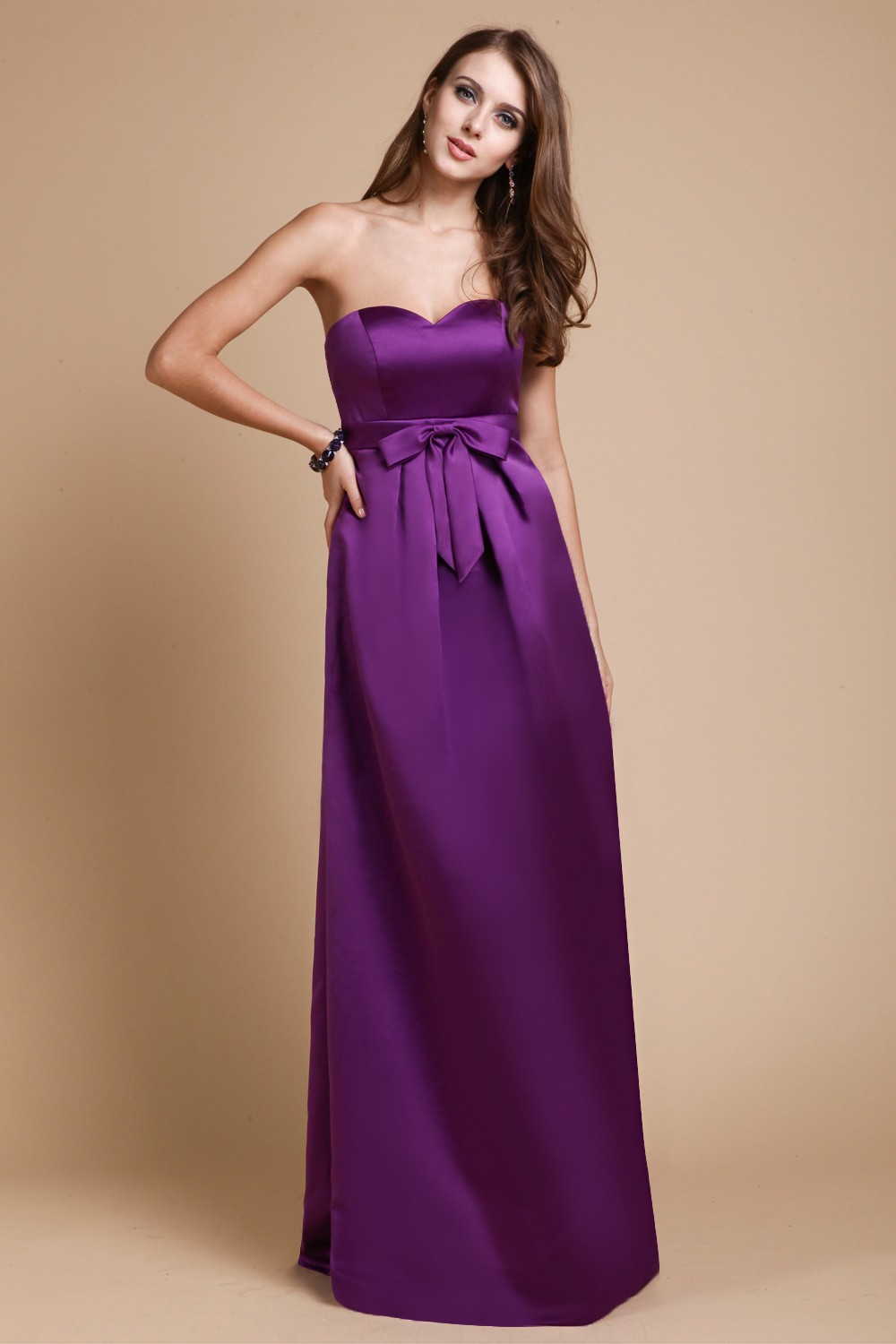 Sheath/Column Sweetheart Sleeveless Long Bowknot Satin Bridesmaid Dresses 3213