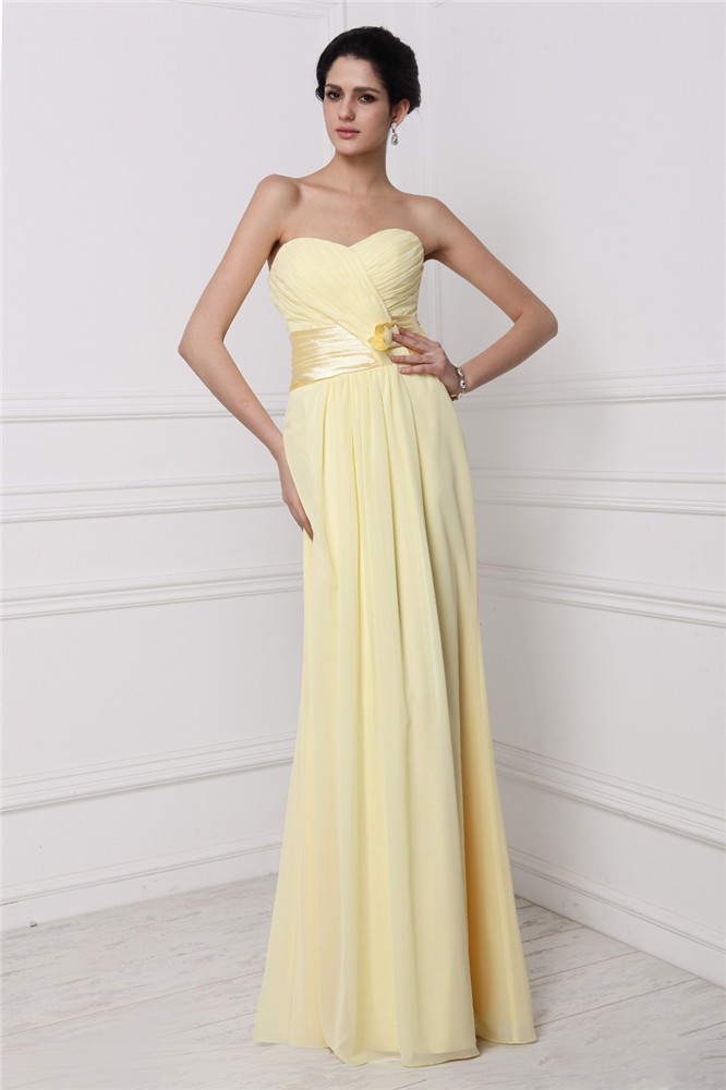 Sheath/Column Strapless Sleeveless Pleats Hand-Made Flower Long Chiffon Bridesmaid Dresses 3127