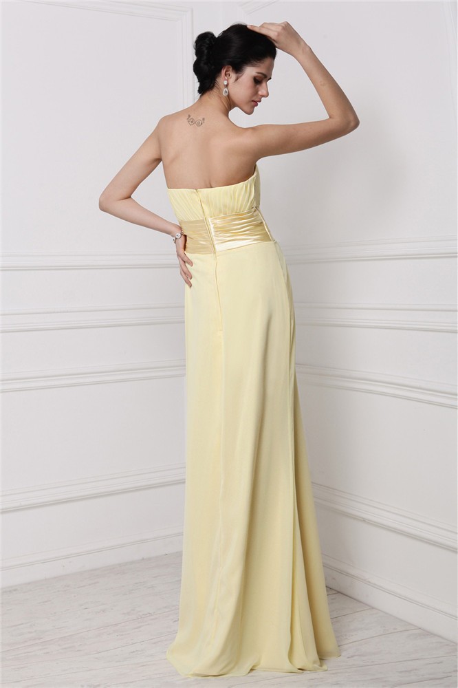 Sheath/Column Strapless Sleeveless Pleats Hand-Made Flower Long Chiffon Bridesmaid Dresses 3127