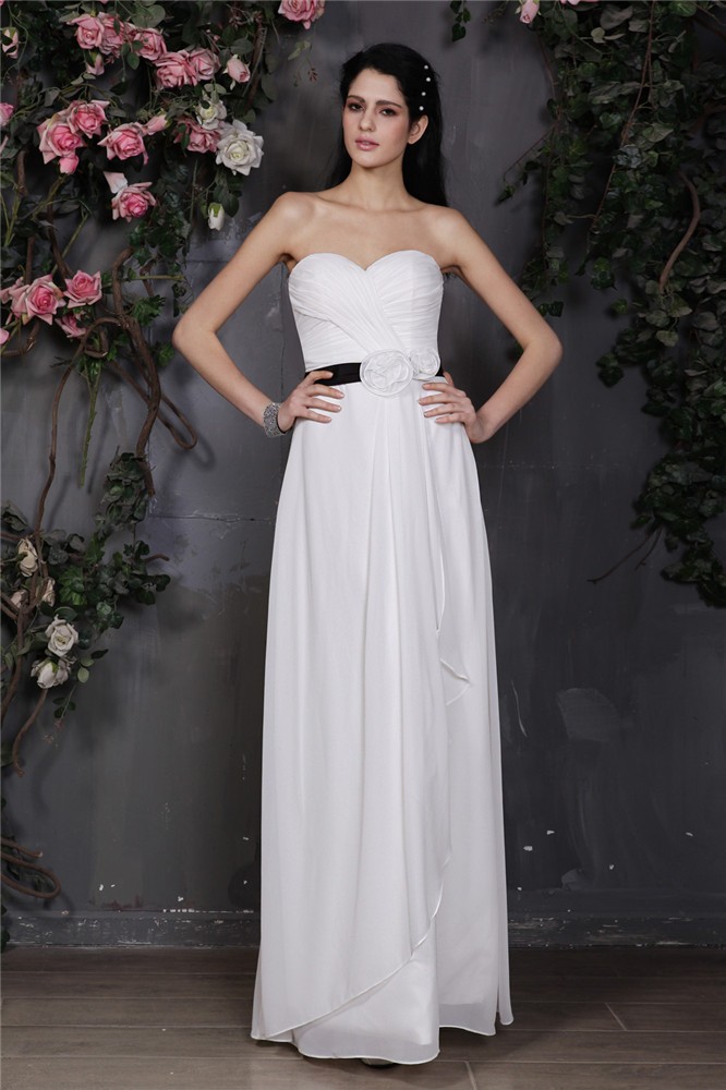 Sheath/Column Sweetheart Sleeveless Pleats Hand-Made Flower Long Chiffon Bridesmaid Dresses 3215