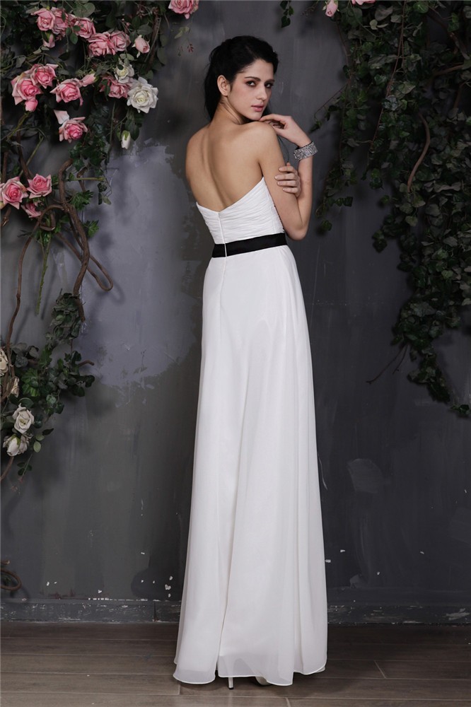 Sheath/Column Sweetheart Sleeveless Pleats Hand-Made Flower Long Chiffon Bridesmaid Dresses 3215