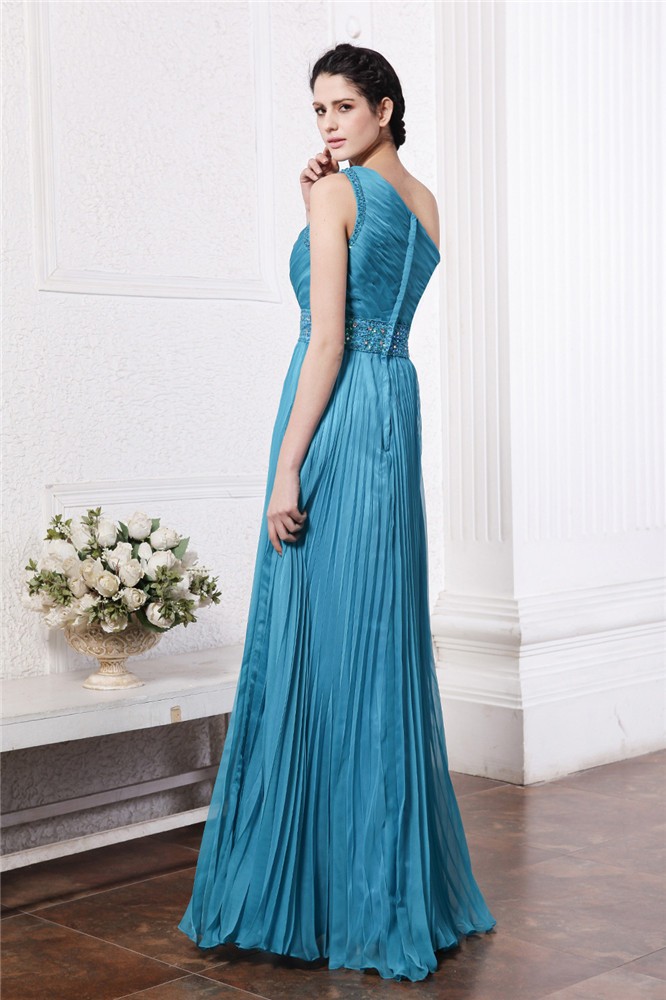 Sheath/Column One-Shoulder Sleeveless Beading Pleats Long Chiffon Bridesmaid Dresses 2995