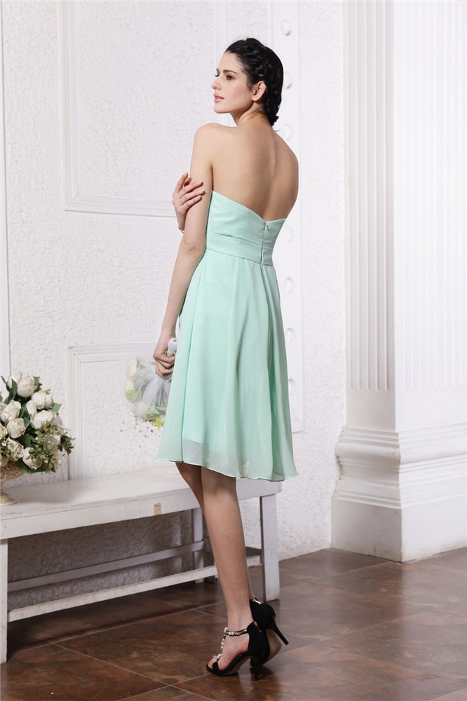 Sheath/Column Strapless Sleeveless Pleats Short Chiffon Bridesmaid Dresses 3128