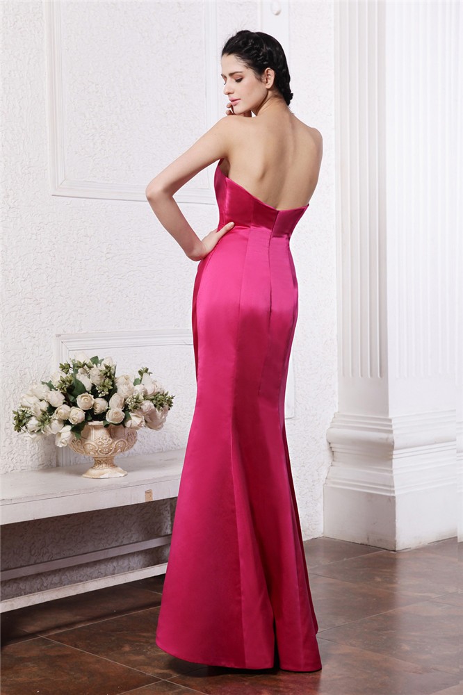 Sheath/Column Sweetheart Sleeveless Pleats Hand-Made Flower Long Elastic Woven Satin Bridesmaid Dresses 3217